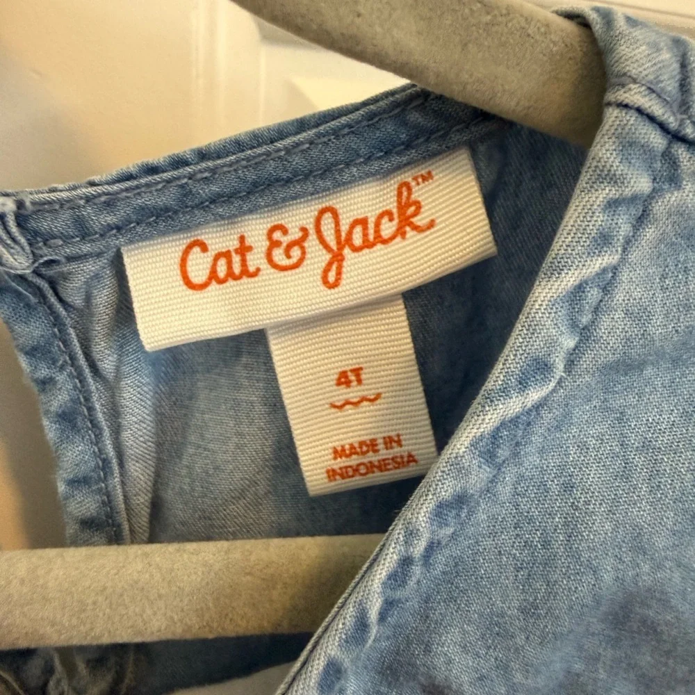 Cat & Jack Chambray Denim Jean Dress 4T Short Sleeve Spring Summer Casual
